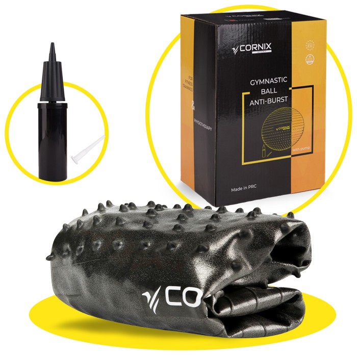 М'яч для фітнесу (фітбол) Cornix 55 см напівмасажний Anti-Burst XR-0458 Black