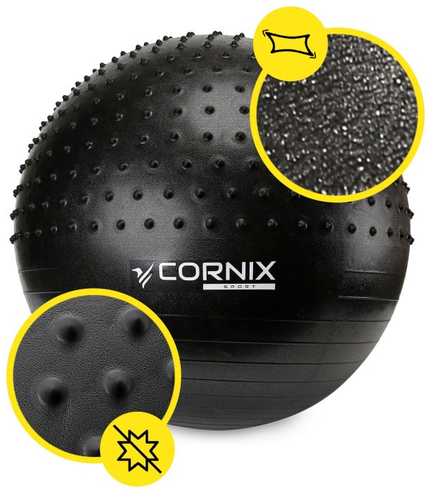 М'яч для фітнесу (фітбол) Cornix 55 см напівмасажний Anti-Burst XR-0458 Black