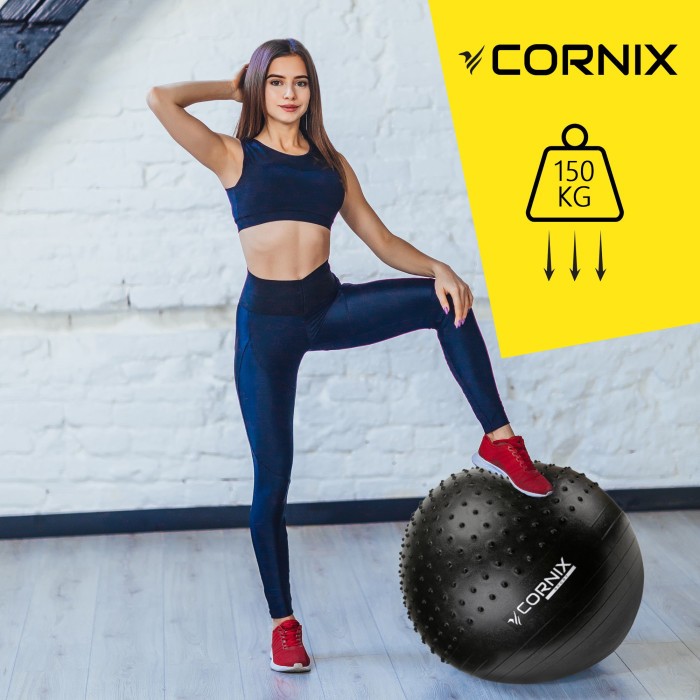 М'яч для фітнесу (фітбол) Cornix 55 см напівмасажний Anti-Burst XR-0458 Black