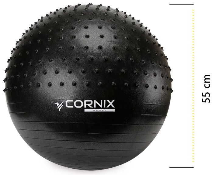 М'яч для фітнесу (фітбол) Cornix 55 см напівмасажний Anti-Burst XR-0458 Black