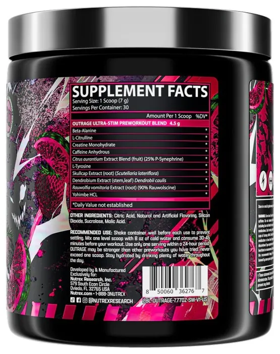 Outrage High-Stim Pre-Workout - 30 услуг Strawberry Watermelon