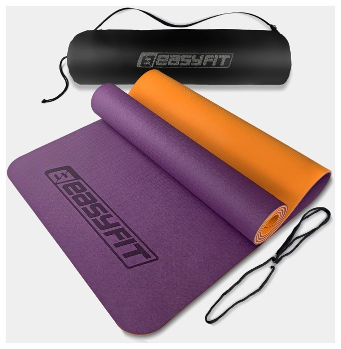 Коврик для йоги и фитнеса EasyFit TPE+TC 6мм двухслойный + Красный чехол с черным