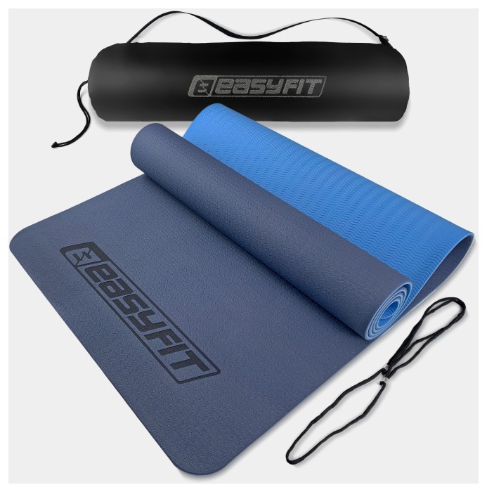 Коврик для йоги и фитнеса EasyFit TPE+TC 6мм двухслойный + Красный чехол с черным
