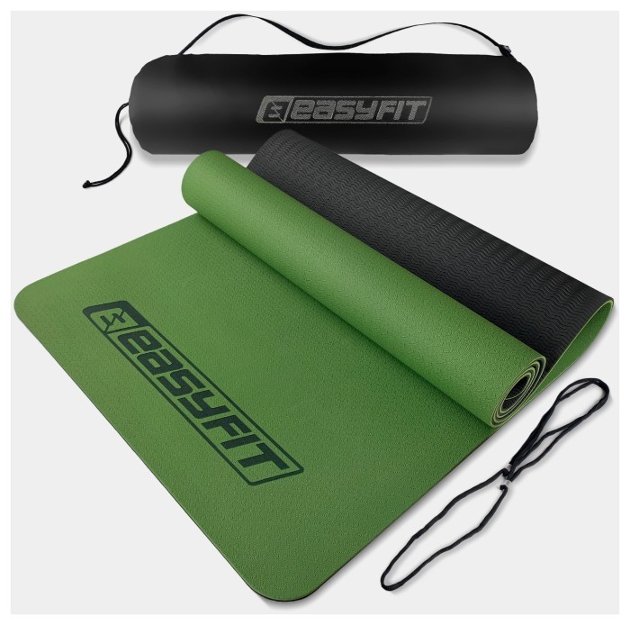 Коврик для йоги и фитнеса EasyFit TPE+TC 6мм двухслойный + Красный чехол с черным