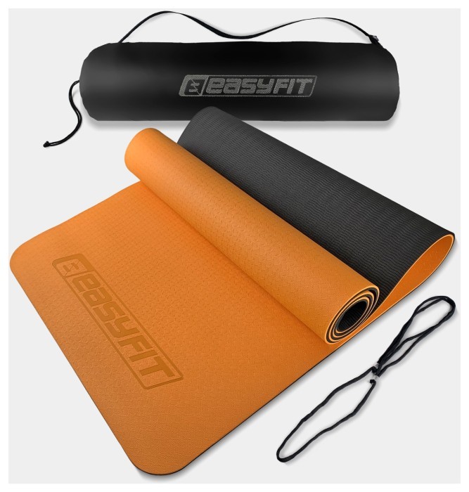 Коврик для йоги и фитнеса EasyFit TPE+TC 6мм двухслойный + Красный чехол с черным