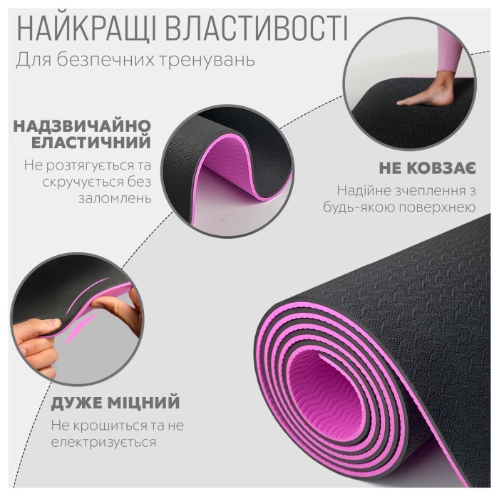 Коврик для йоги и фитнеса EasyFit TPE+TC 6мм двухслойный + Красный чехол с черным