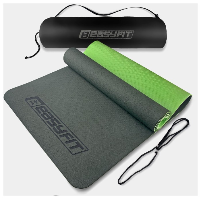 Коврик для йоги и фитнеса EasyFit TPE+TC 6мм двухслойный + Красный чехол с черным