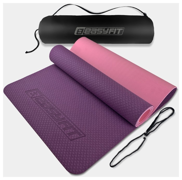 Коврик для йоги и фитнеса EasyFit TPE+TC 6мм двухслойный + Красный чехол с черным