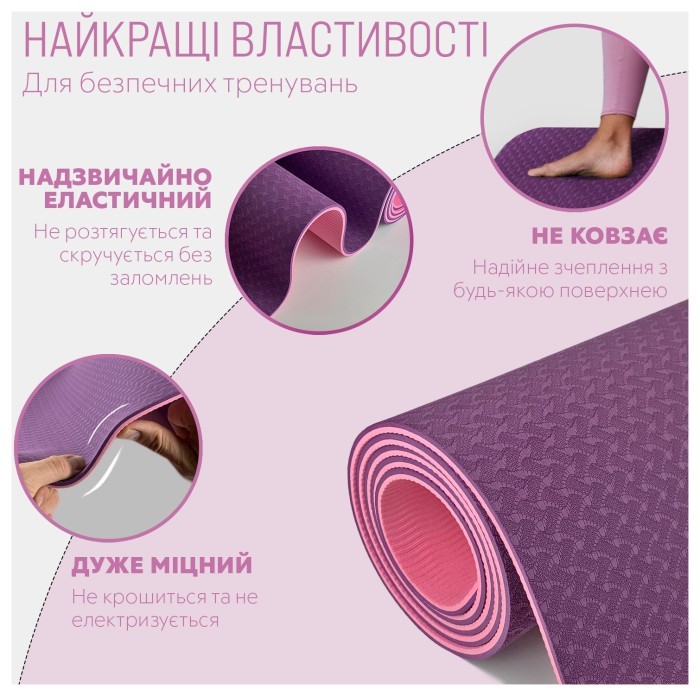 Коврик для йоги и фитнеса EasyFit TPE+TC 6мм двухслойный + Красный чехол с черным