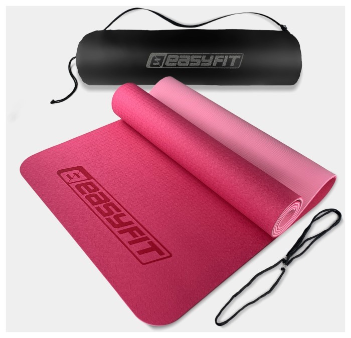 Коврик для йоги и фитнеса EasyFit TPE+TC 6мм двухслойный + Красный чехол с черным