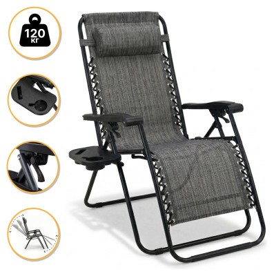 Розкладне крісло шезлонг LEOBRO Zero Gravity Grey (LB-ZGC-F1-GRY)