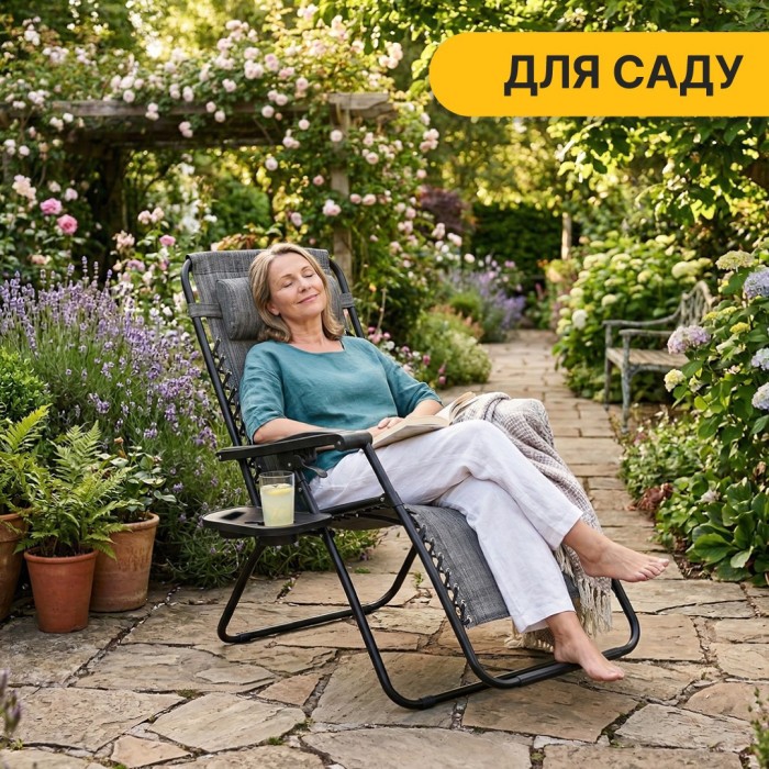 Розкладне крісло шезлонг LEOBRO Zero Gravity Grey (LB-ZGC-F1-GRY)