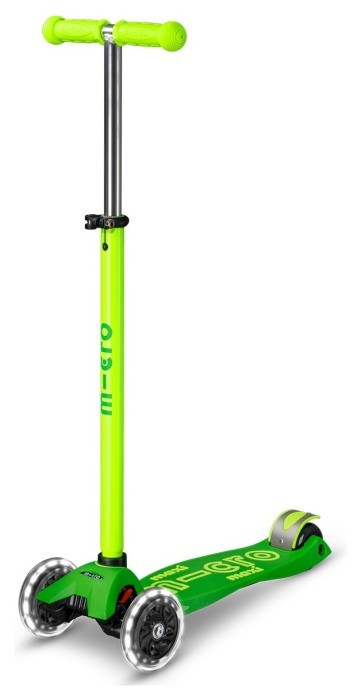 Самокат MICRO серії "Maxi Deluxe Neon LED" – ЗЕЛЕНИЙ ПАПУГА (до 50 кг (kg), 3-х колісний, світло), укр, укр
