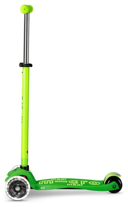 Самокат MICRO серії "Maxi Deluxe Neon LED" – ЗЕЛЕНИЙ ПАПУГА (до 50 кг (kg), 3-х колісний, світло)