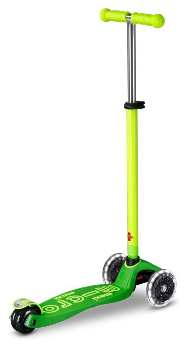 Самокат MICRO серії "Maxi Deluxe Neon LED" – ЗЕЛЕНИЙ ПАПУГА (до 50 кг (kg), 3-х колісний, світло)