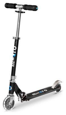 Самокат MICRO серии "Sprite LED" &ndash; ЧЕРНЫЙ (сложный, до 100 kg, двухколесный, свет)