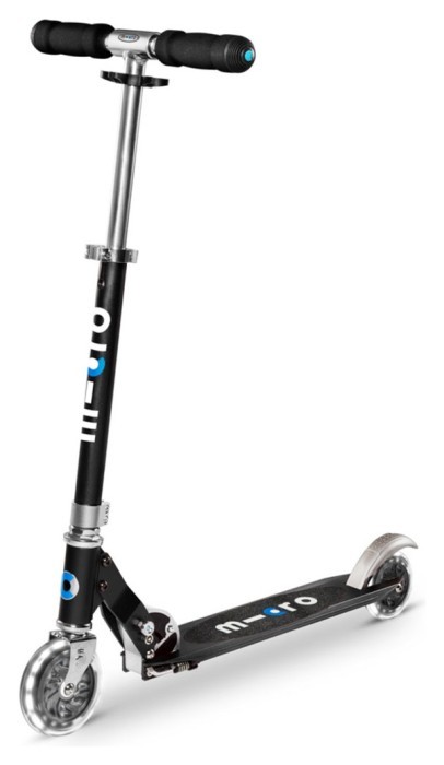 Самокат MICRO серии "Sprite LED" – ЧЕРНЫЙ (сложный, до 100 kg, двухколесный, свет)