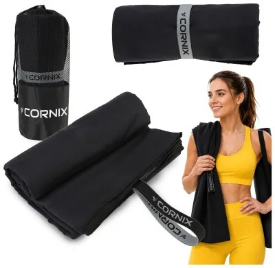 Рушник спортивний Cornix 180 x 100 см з мікрофібри XR-0558 Black