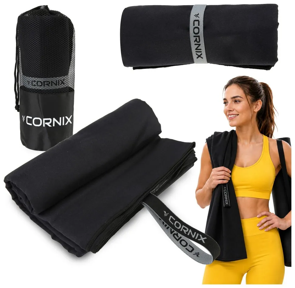 Рушник спортивний Cornix 180 x 100 см з мікрофібри XR-0558 Black (LFXR-0558)