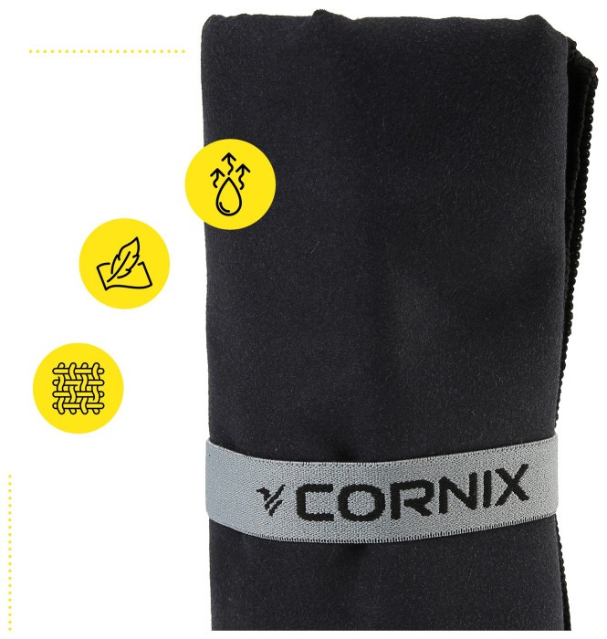Рушник спортивний Cornix 180 x 100 см з мікрофібри XR-0558 Black