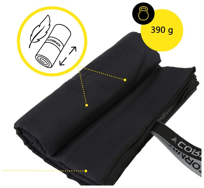 Рушник спортивний Cornix 180 x 100 см з мікрофібри XR-0558 Black