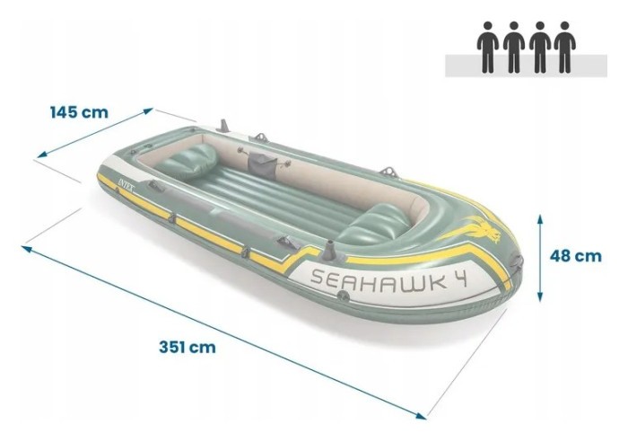 Лодка надувная Intex Seahawk 4 351 x 145 x 48 см, зеленый