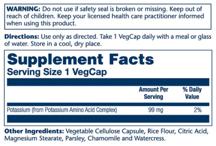 Potassium 99mg - 100 vcaps