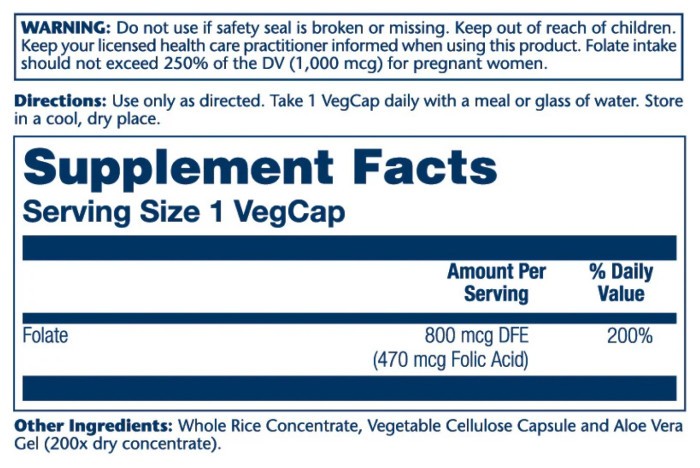 Folic Acid 470 mcg (800 mcg DFE) – 100 caps