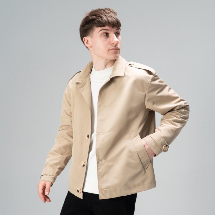Тренч Slavni мужской весна осень бежевый, Стильный тренч Slavni Rebel бежевый