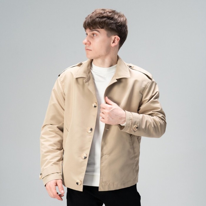 Тренч Slavni мужской весна осень бежевый, Стильный тренч Slavni Rebel бежевый