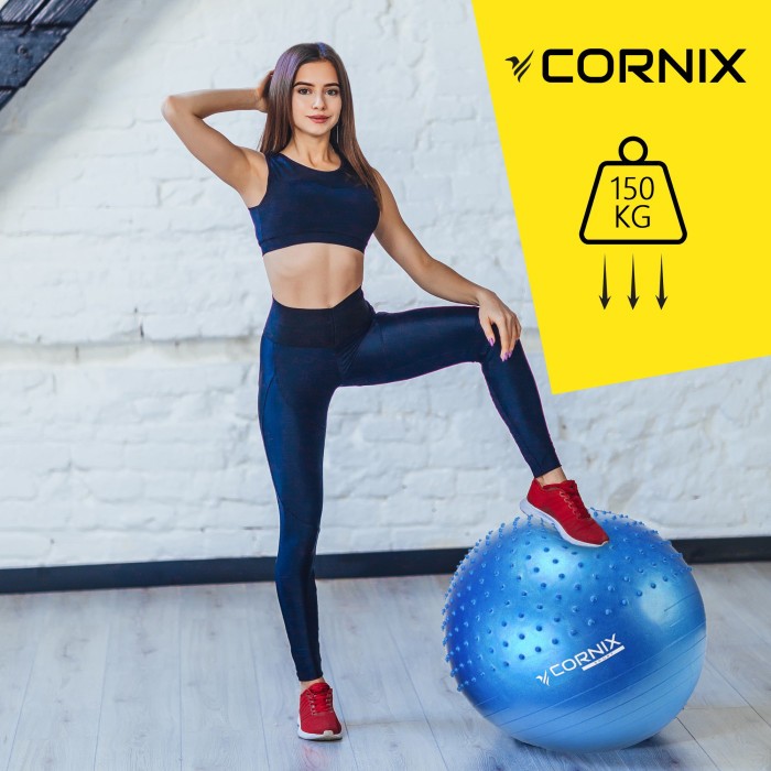 М'яч для фітнесу (фітбол) Cornix 55 см напівмасажний Anti-Burst XR-0459 Blue
