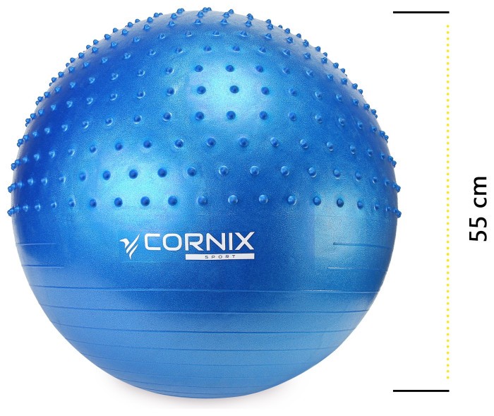 М'яч для фітнесу (фітбол) Cornix 55 см напівмасажний Anti-Burst XR-0459 Blue