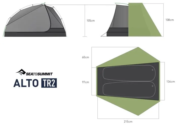 Намет двомісний Alto TR2, Mesh Inner, Sil/PeU Fly, NFR, Green от Sea to Summit