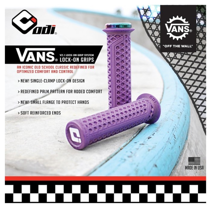 Грипси ODI Vans® Lock-On Grips Black w/ White Clamp, чорні з білими замками, укр, укр