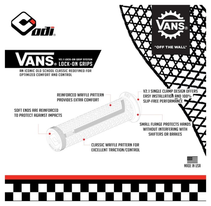 Грипси ODI Vans® Lock-On Grips Black w/ White Clamp, чорні з білими замками, укр, укр