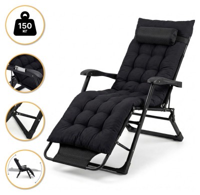Розкладне крісло ліжко з подушкою LEOBRO Чорний (LB-FCB-G1-BLK)