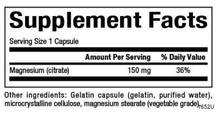 Magnesium Citrate 150mg - 180 caps (Пошкоджена банка)