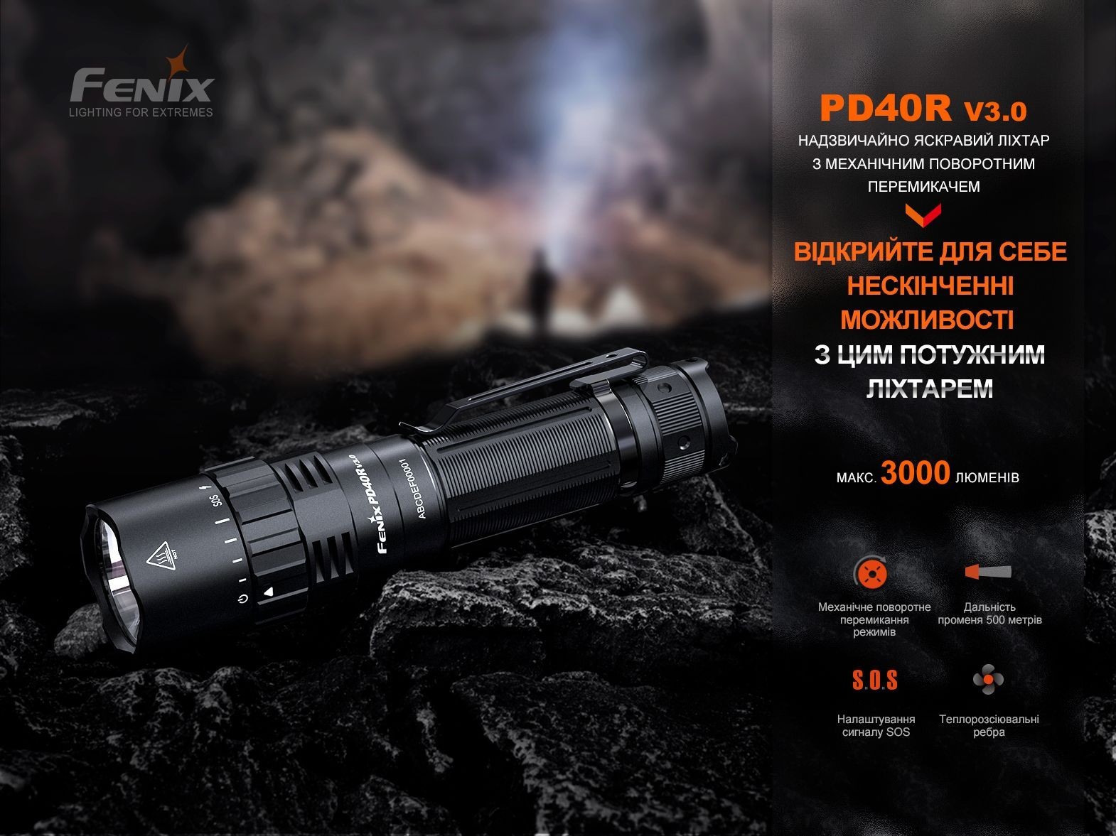 Ліхтар ручний Fenix PD40R V3.0, 3000 lm, укр, укр