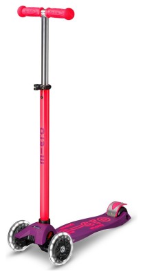 Самокат MICRO серії "Maxi Deluxe Neon LED" – УЛЬТРА РОЖЕВИЙ (до 50 кг (kg), 3-х колісний, світло)