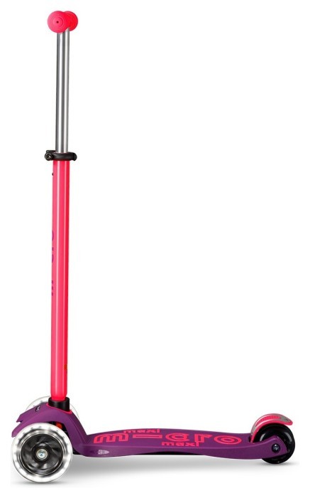 Самокат MICRO серії "Maxi Deluxe Neon LED" – УЛЬТРА РОЖЕВИЙ (до 50 кг (kg), 3-х колісний, світло)