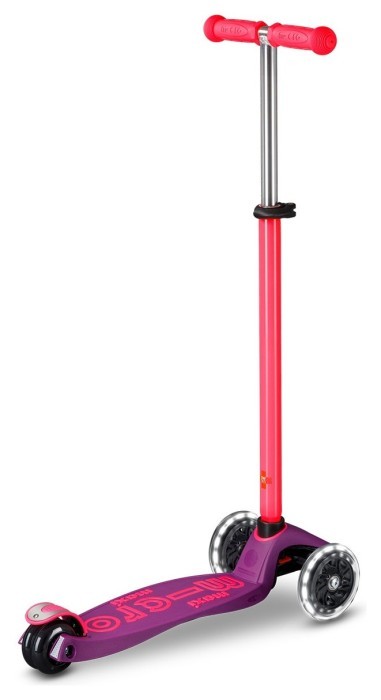 Самокат MICRO серії "Maxi Deluxe Neon LED" – УЛЬТРА РОЖЕВИЙ (до 50 кг (kg), 3-х колісний, світло)