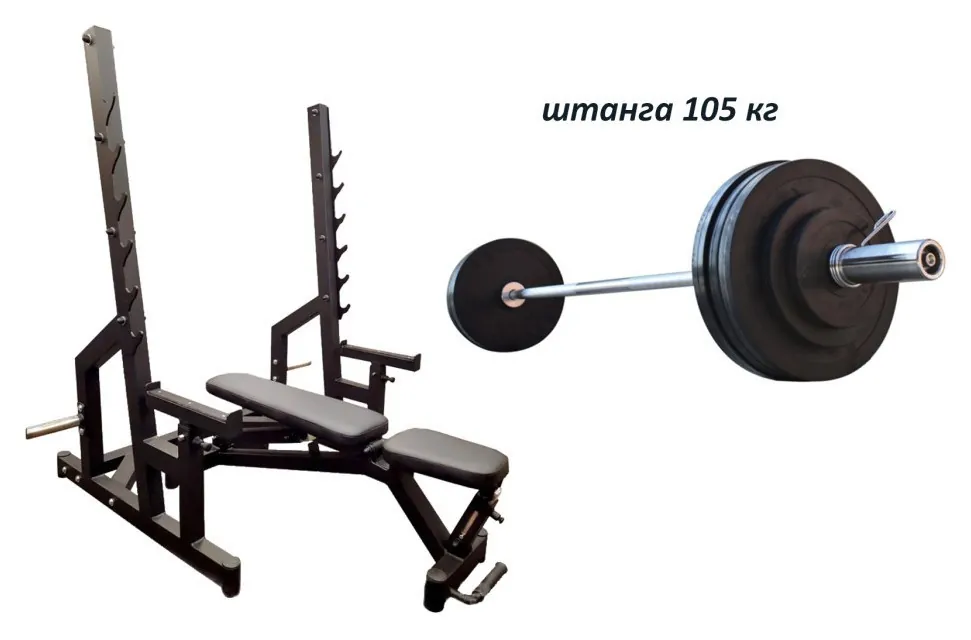 Лавка Black Rock + Стійки Black Rock + Штанга гумова RN-Sport 105 кг з олімпійським грифом (RNS_Ob105BSS)