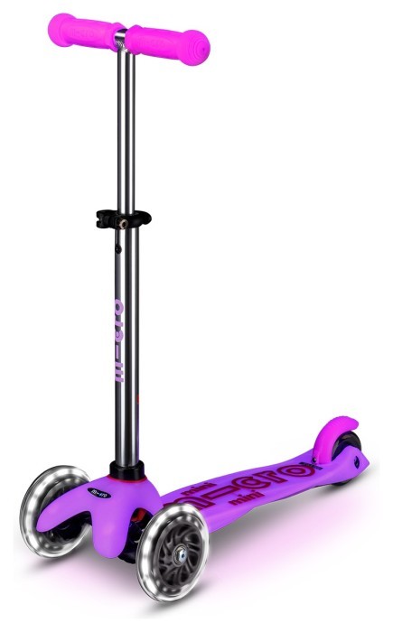 Самокат MICRO серии "Mini Deluxe Glow LED" – морозный розовый (до 50 kg, 3-х колесный, свет)