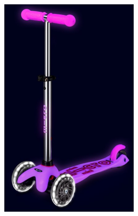 Самокат MICRO серии "Mini Deluxe Glow LED" – морозный розовый (до 50 kg, 3-х колесный, свет)