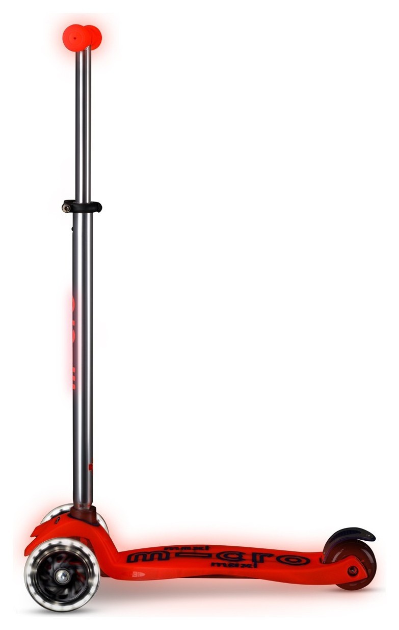 Самокат MICRO серії "Maxi Deluxe Glow LED" – ЧЕРВОНА АУРА (до 50 kg, 3-х колісний, світло)