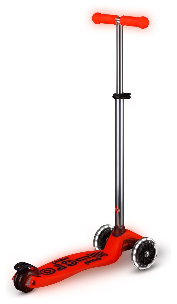 Самокат MICRO серії "Maxi Deluxe Glow LED" – ЧЕРВОНА АУРА (до 50 kg, 3-х колісний, світло)