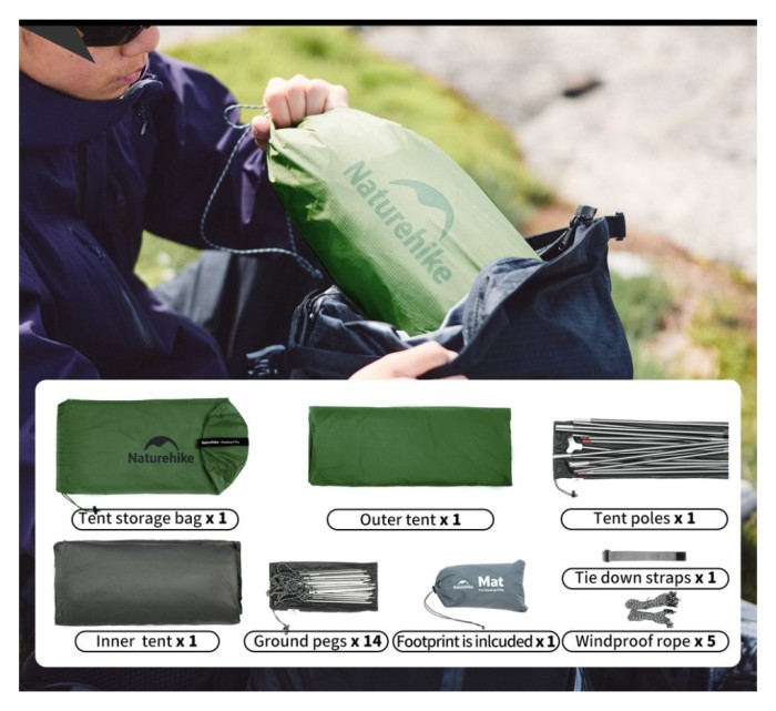 Намет надлегкий двомісний Naturehike Cloud Up Pro CNK2350WS020, темно-зелений