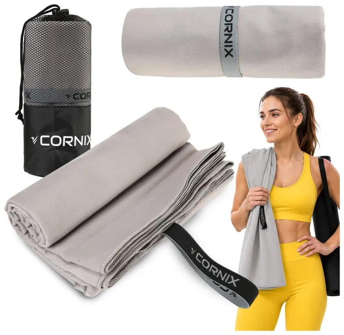 Рушник спортивний Cornix 180 x 100 см з мікрофібри XR-0559 Grey
