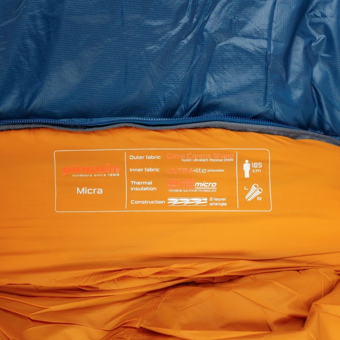 Спальный мешок Pinguin Micra (6/1°C), 185 см - Right Zip, Blue (PNG 230253) 2020