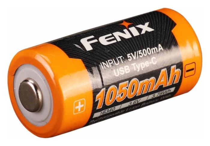 Акумулятор 16340 Fenix (1050 mAh) Type-C, укр, укр